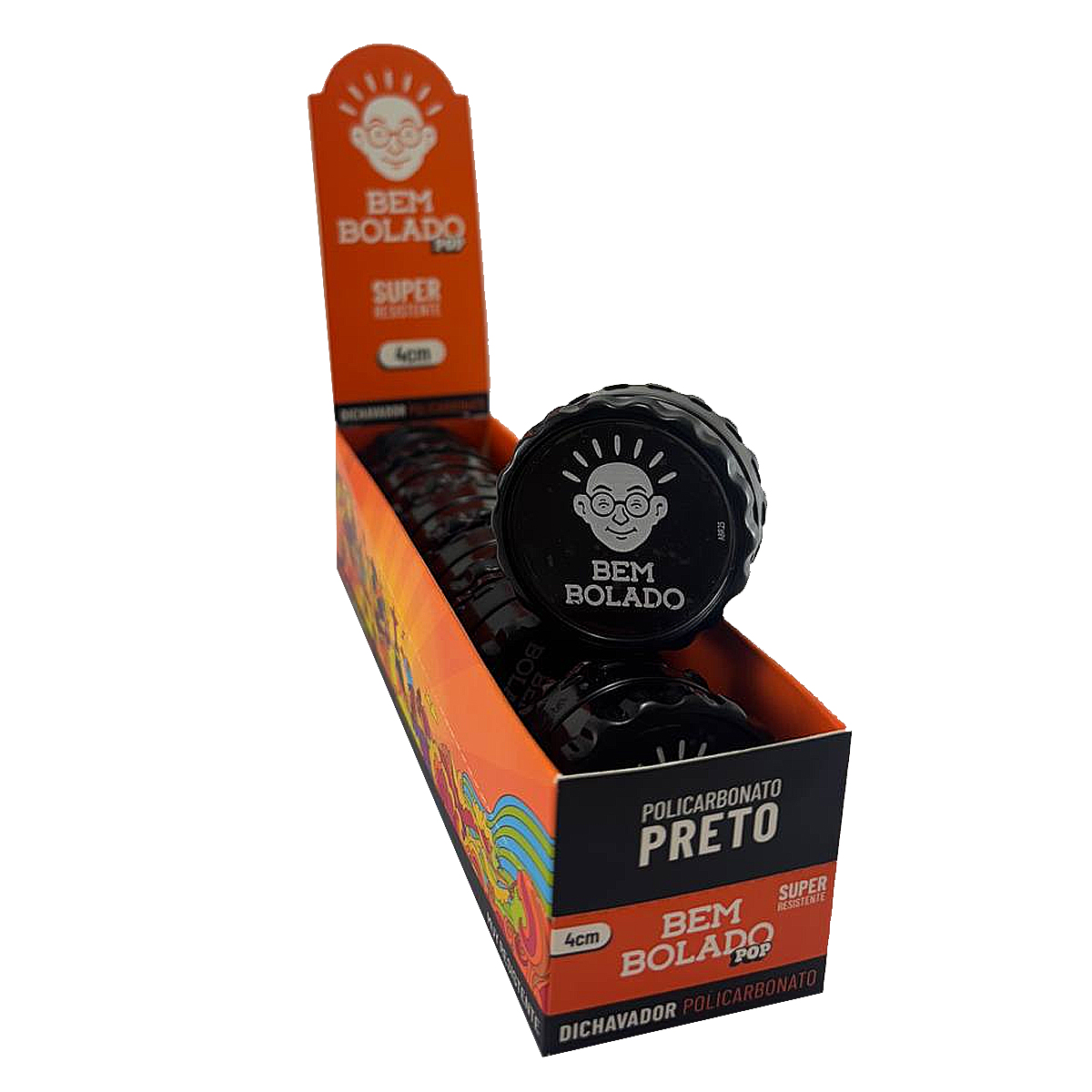 DICHAVADOR BEM BOLADO ACRILICO PRETO 4CM